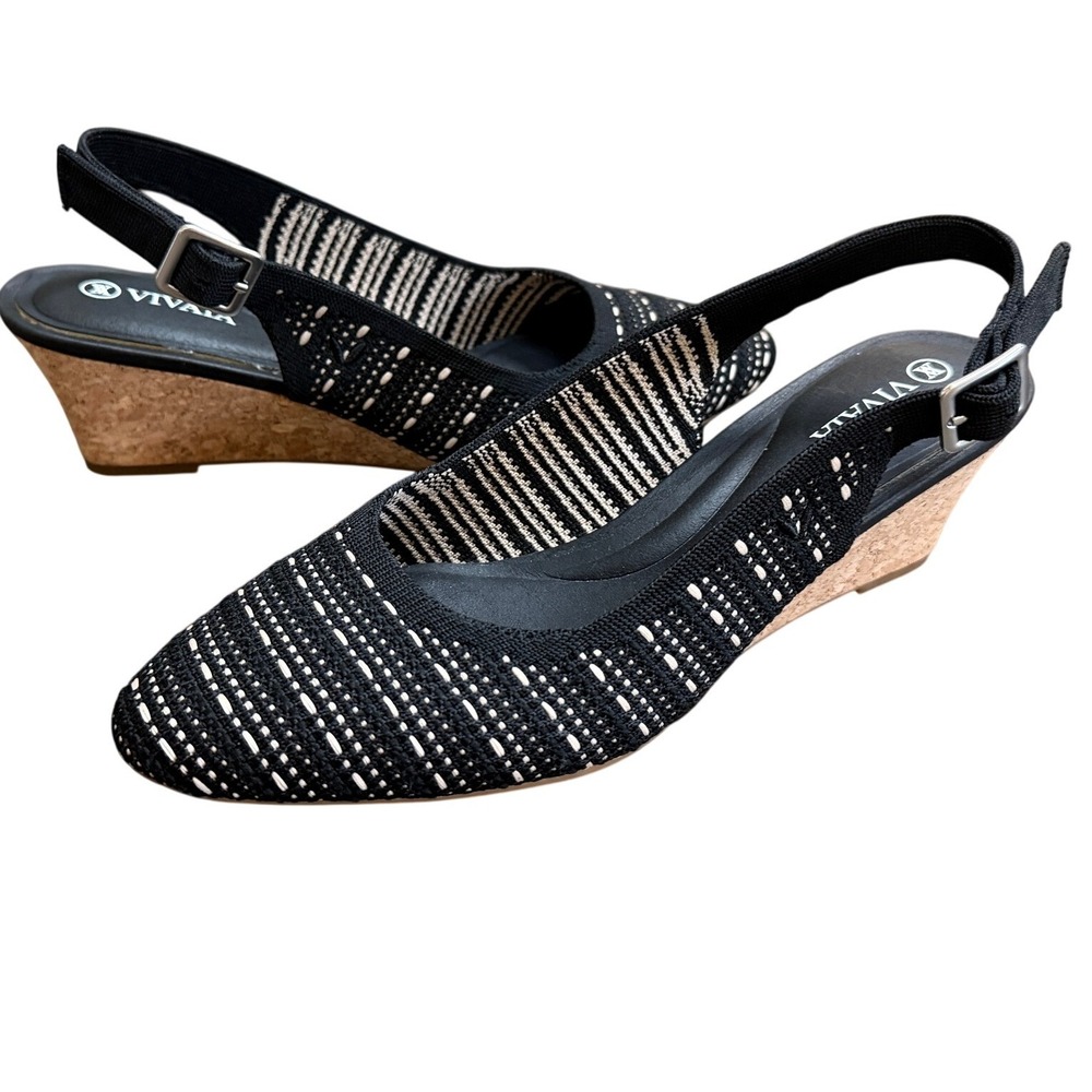 Vivaia Tamia Wedge Sandals Knit Slingback Cork Heel Size 38 Sustainable